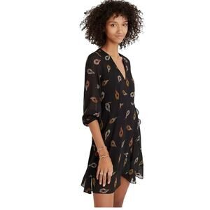 Madewell Long Sleeve Poppy Dress in Peacock Feathers, Black, Women’s 4
